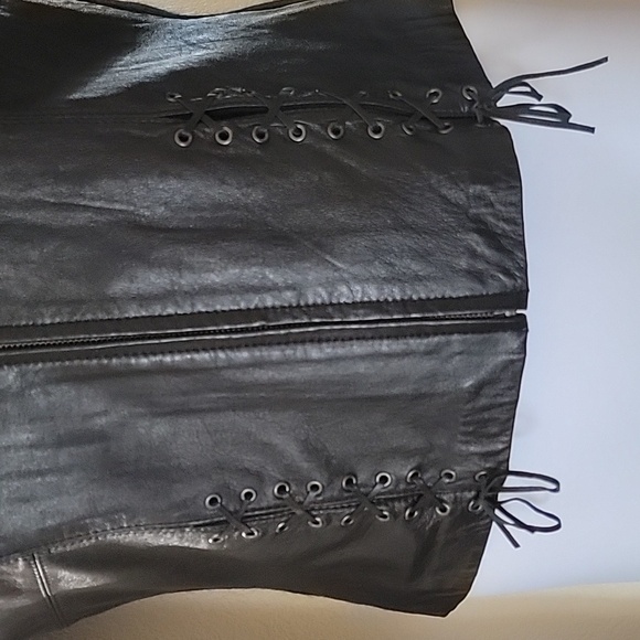 Leather & Wool Blend Knit Bikercore Moto Jacket Black size L - Picture 2 of 14